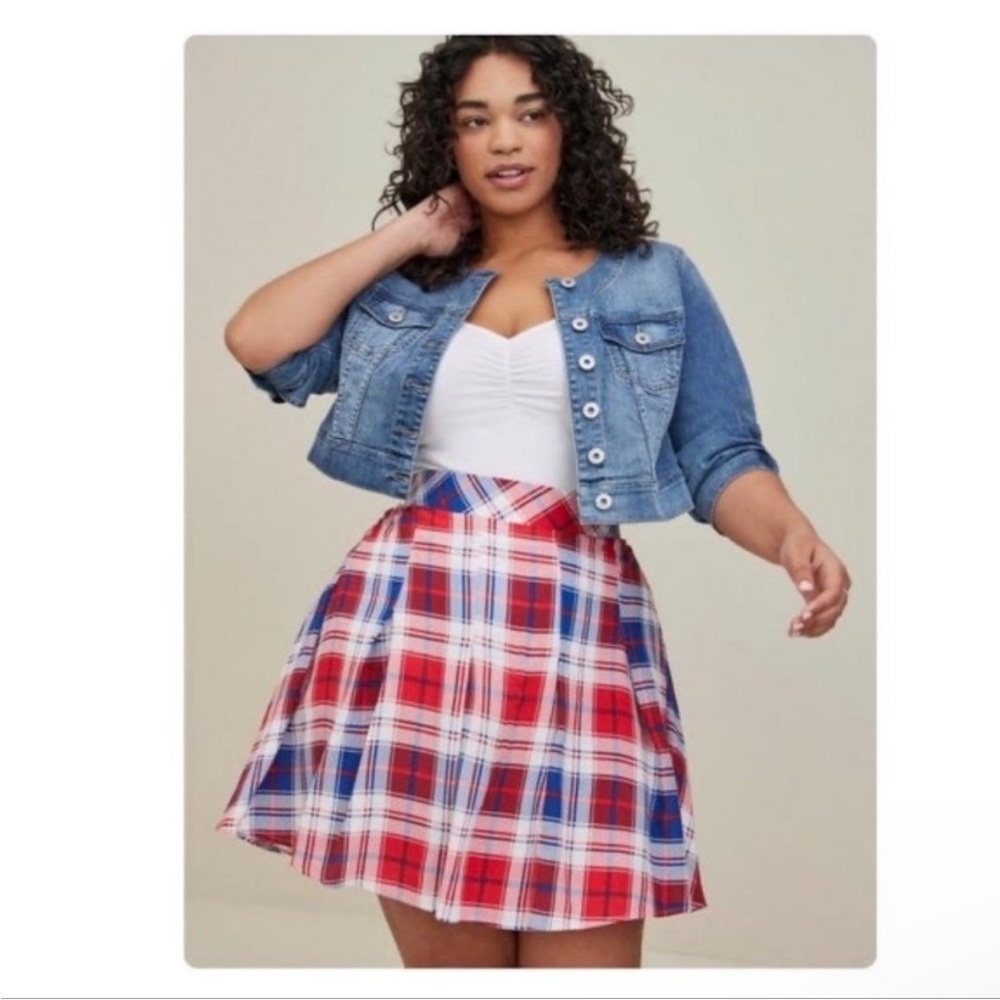 NWT • 3X. Torrid Pleated Skater Skirt - Challis Plaid Blue & Red